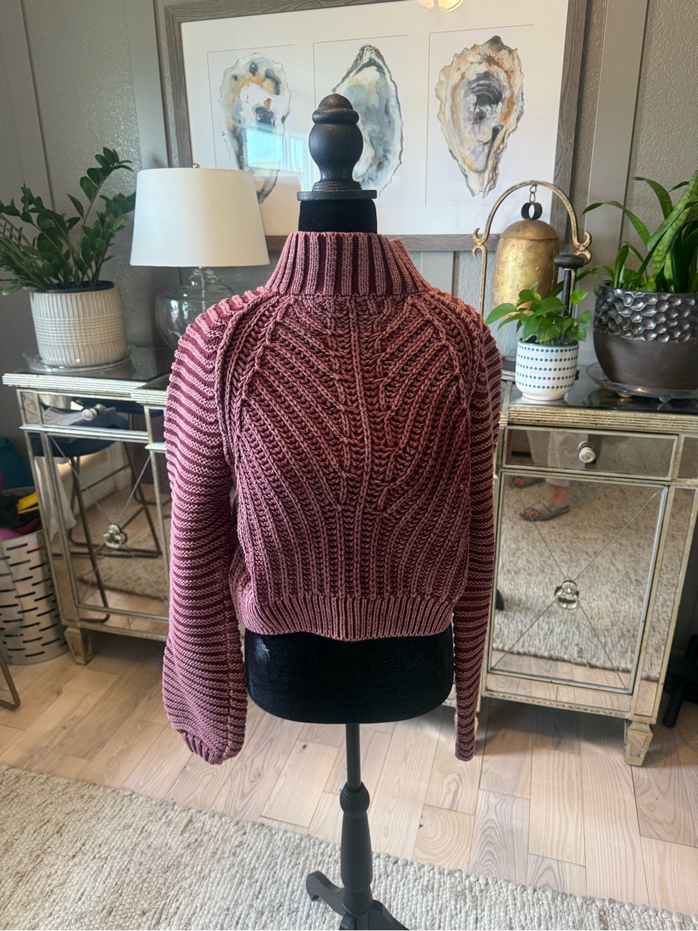 Free People Cropped Ribbed Knit Turtleneck Sweater - Dusty Rose